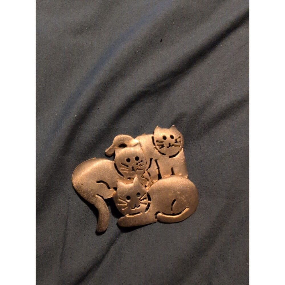 Vintage Ultra Craft 3 Cat Brooch Brushed Gold Tone